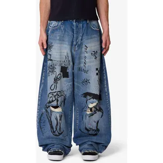 mnml Mega Baggy Sketch Denim Jeans in Blue at Nordstrom, Size X-Large