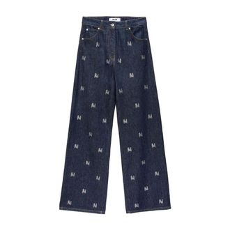 Msgm Wide-leg denim Trousers with TheMwave motif - female - MSGM - Wide Jeans - Blue - M - Jeans