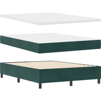 vidaXL Box Spring Bed with Mattress Dark green 140 x 190 cm Velvet vidaXL