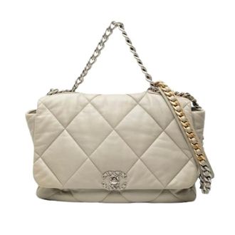 Chanel Pre-owned Maxi 19 Flap Bag - Dames - Pre-owned - Beige - Maat: ONE Size Leer