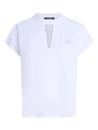 Karl Lagerfeld embellished keyhole-neck T-shirt - White
