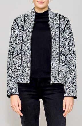 Melloday Floral Quilted Bomber Jacket in Black/White Floral at Nordstrom Rack, Size X-Small