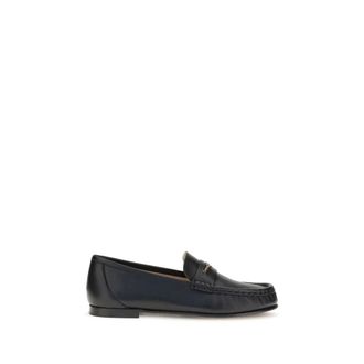 Chloé Schoenen, Dames, Zwart, 38 EU, Leer, Gepolijste leren loafers met gouden ketting