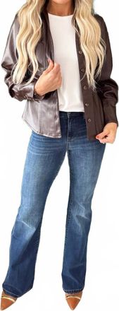 Fate Faux Leather Lapel Collar V-Neck Button Down Shirt In Choco Brown