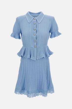 Self Portrait Mini Abito Peplum In Maglia Pointelle