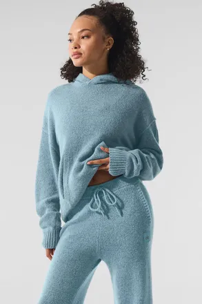 Alo | Wool Cashmere New Class Hoodie in Celestial Blue Granite Heather, Size: Small