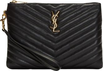 Saint Laurent Cassandre Matelass&eacute; Pouch - Dames - Clutches - Zwart - ONE Size - Katoen - Tassen