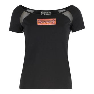 Versace Jeans Couture Tops, Dames, Zwart, S, Katoen, Logo Katoenen T-shirt