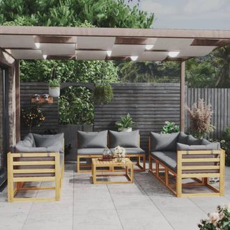 vidaXL Muebles De Jard&iacute;n 9 Pzas Cojines Madera Maciza De Acacia Vidaxl