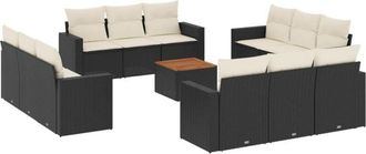 vidaXL Set De Sof&aacute;s De Jard&iacute;n Y Cojines 13 Pzas Rat&aacute;n Sint&eacute;tico Negro Vidaxl