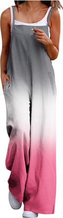 Generic Womens Dungarees UK Women Jumpsuits Casual Beach Outfit Women Jumpsuits Casual Casual Loose Print Pockets Adjustable Straps Pink