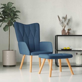 vidaXL Silla De Relajaci&oacute;n Con Reposapi&eacute;s Tela Azul Vidaxl