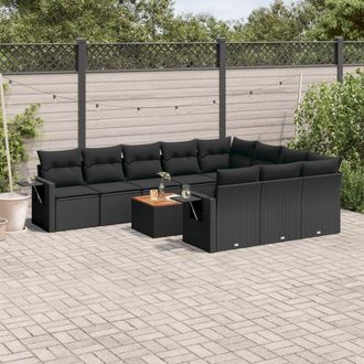 vidaXL Set De Sof&aacute;s De Jard&iacute;n 11 Pzas Y Cojines Rat&aacute;n Sint&eacute;tico Negro Vidaxl
