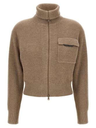 Brunello Cucinelli Shiny Flap Detail Sweaters And Cardigans Beige