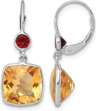 Diamond2Deal 14K White Gold Citrine and Garnet Leverback Drop Dangle Earrings