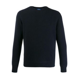Barba Round-neck Knitwear, male, Blue, Size: 2XL Blue Crewneck Sweater Aw25