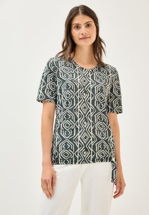 Cecil T-Shirt CECIL, Damen, Gr. XL (44), gr&uuml;n (balmy khaki), Jersey, Obermaterial: 65% Polyester, 35% Viskose, gemustert, normal h&uuml;ftbedeckend, Rundhals, Sh