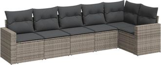 vidaXL Set De Muebles De Jard&iacute;n 6 Pzas Y Cojines Rat&aacute;n Sint&eacute;tico Gris Vidaxl