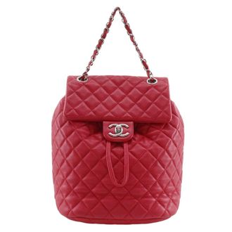 Chanel Matelasse Red Color Leather Backpack (Pre-Owned)