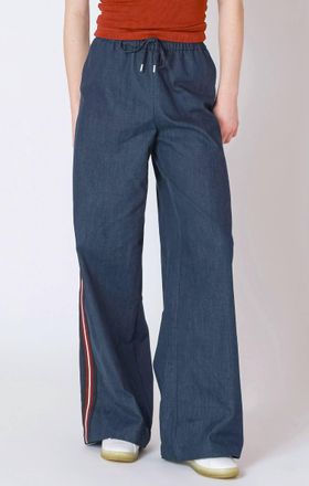 Dex Clothing Side Stripe Wide Leg Pants In Navy Blue