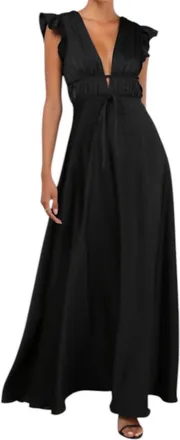 Lulus Im All Yours Satin Ruffle Dress In Black