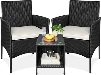 Best Choice Products 3-Piece Outdoor Wicker Conversation Patio Bistro Set, w/ 2 Chairs, Table
