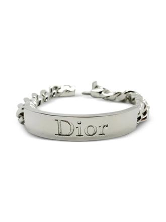 Dior 2000s chunky-logo ID bracelet - women - Rhodium Plated Metal - One Size - Silver