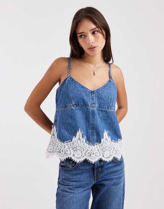 Levi's co-ord cami in denim con pizzo blu