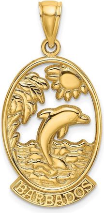 Diamond2Deal 14K Yellow Gold BARBADOS with Dolphin Sunset Charm Pendant