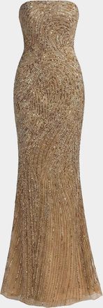 Mac Duggal Embellished Mesh Strapless Column Gown
