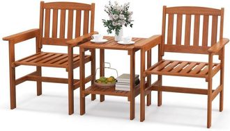 Costway Costway Conjunto Jardin Exterior De 3 Piezas, 2 Sillas Y Mesa Auxiliar De 2 Niveles Con Orificio Para Sombrilla De 4cm, Juegos De Conversaci&oacute;n Con Con