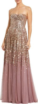 Mac Duggal Strapless Sweetheart Neck Sequin Ombre Gown in Gold Amethyst at Nordstrom, Size 8