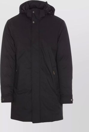 Moorer long padded hooded jacket with adjustable cuffs