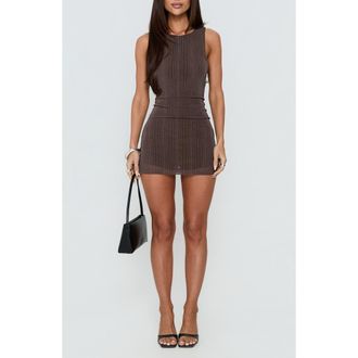 Princess Polly Yumiko Sparkle Stripe Sleeveless Skirted Romper in Brown Stripe at Nordstrom, Size 12