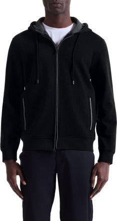 Bugatchi Piqué zip-Up Hoodie in Black at Nordstrom, Size Xxx-Large