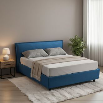 Dmora Cama Doble Bruzolo, Cama Doble Con Colch&oacute;n Incluido, Desenfundable, Made In Italy, Con Almacenamiento, Azul