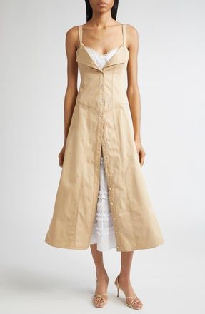 Cinq &agrave; Sept Lucil Layer Ruffle Maxi Dress in Khaki/white at Nordstrom, Size 14
