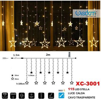 Trade Shop Trade Shop - Luminosa Natalizia 115 Led Con Luces Calda Calda Calvo Transparente Xc-3001