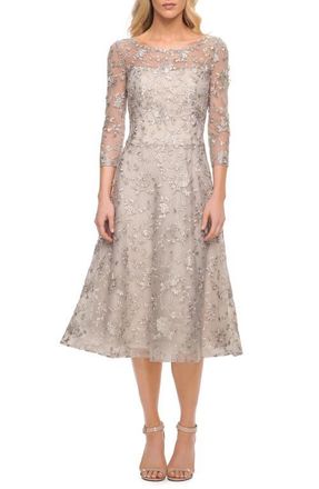 La Femme Lace A-Line Dress in Pearl/silver at Nordstrom, Size 12