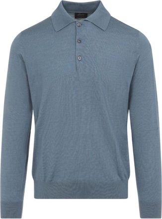 Brioni Tops, Heren, Blauw, M, Kasjmier, Polo met lange mouwen
