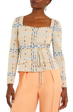 Misook Jacquard Knit Jacket in Peach Blossom/caribbean Mist at Nordstrom Rack, Size X-Large