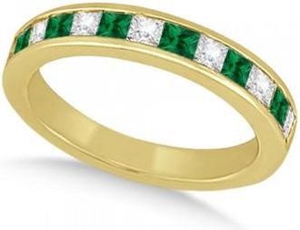 Allurez Custom Channel Emerald & Diamond Wedding Ring 14k Yellow Gold (0.60ct)