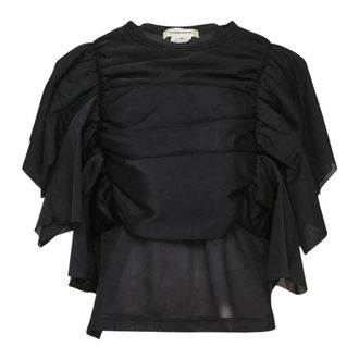 Comme Des Gar&ccedil;ons Tops, Dames, Zwart, S, Polyester, Oversized Gelaagde Geplooide Tee