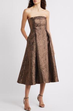 CeCe by Cynthia Steffe Metallic Strapless Midi Dress in Coffee Bean at Nordstrom Rack, Size 16