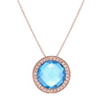 Diamant L'éternel 9ct roségouden ketting met diamanten en blauwe topaas hanger