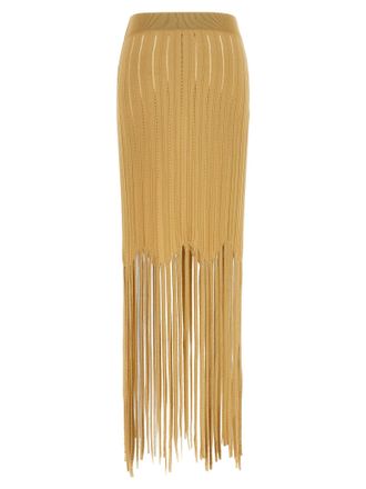 Balmain Fringed Midi Skirt - Beige