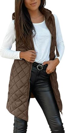 Generic Gilet for Women Womens Long Quilted Gilets Ladies Sleeveless Zip up Hoodies Warm Jacket Vest Longline Thick Padded Waistcoat Warm Winter Coats Puffer 