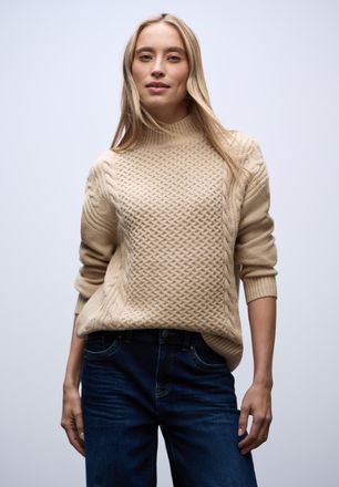 Street One Stehkragenpullover STREET ONE, Damen, Gr. 36, sanded beige, Strick, Obermaterial: 34% Baumwolle, 34% Polyacryl, 29% Polyester, 3% Elasthan, regular fi