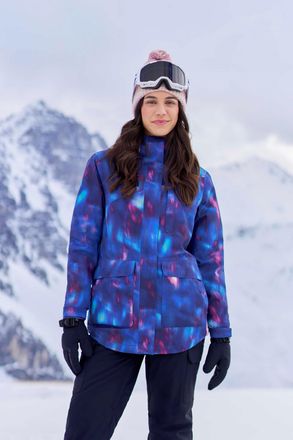 Mountain Warehouse Womens Tignes Womens Printed Ski Jacket Waterproof Breathable Winter Coat Purple