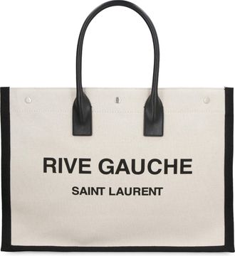 Saint Laurent Mens Rive Gauche Canvas Tote Beige Leather Bags